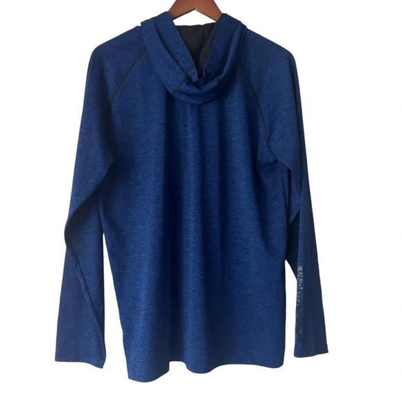 3/$30 Under Armour men’s navy blue long sleeve logo hooded light shirt medium - Picture 2 of 3